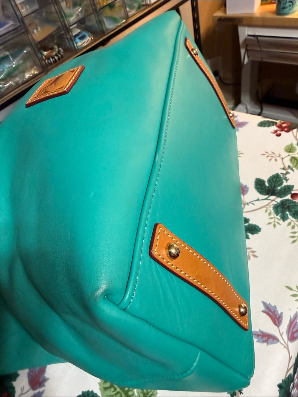 Dooney & Bourke McKenzie Teal Leather Hobo Shoulder Bag with Tan Trim - Picture 10 of 14